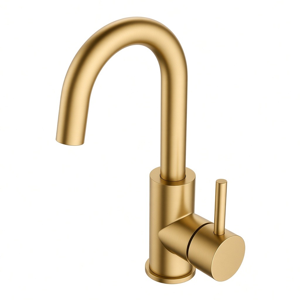 RV-BF253-BG Gooseneck Single Hole Bathroom Faucet – Brushed Gold
