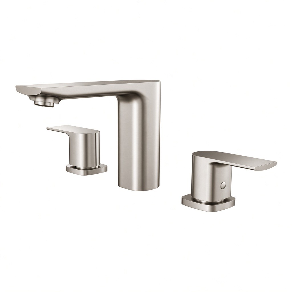 RV-BF254-BN Flat Spout Widespread Bathroom Faucet – Brushed Nickel