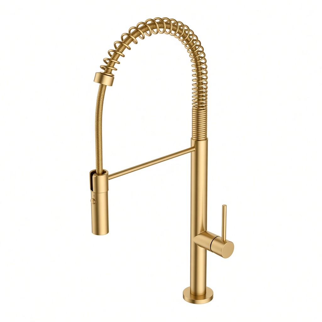 RV-KF352-BG Slim Spring Pull-Down Kitchen Faucet – Brushed Gold