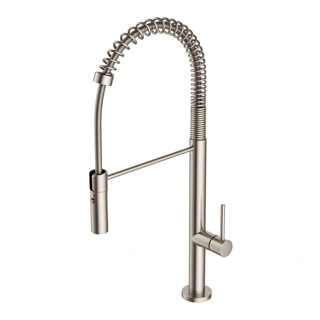 RV-KF352-BN Slim Spring Pull-Down Kitchen Faucet – Brushed Nickel